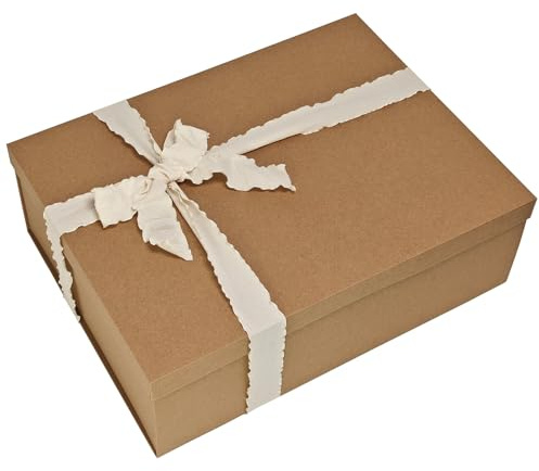 Tekhoho Kraft presentförpackning 44 x 33 x 14 cm, extra stora rektangulära presentlådor av premium med lock och band som presenter, jul bröllop födelsedagsfest presentförpackning