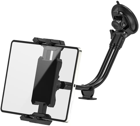 JUBORUI Support Tablette Voiture, Support iPad Voiture avec Flexible Col de Cygne, Supports de Tablette Ventouse pour sur Pare-Brise, pour iPad Pro Air Mini, 4,7‘’-13.5‘’ Tablettes