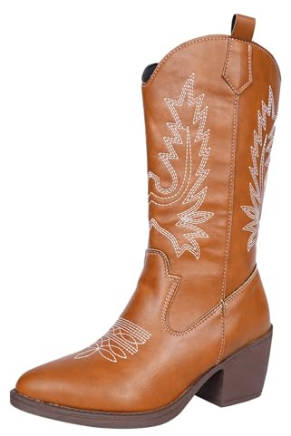 Botas Camperas Mujer,Botas Cowboy Mujer Verano Elegantes Comodos Estilo Vaquero Botines Mujers Media Botines Mujers Invierno en Piel con Tacón Cuña Casual o de Fiesta