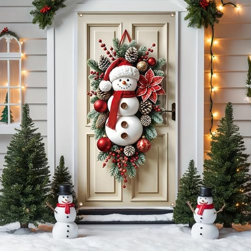 Weihnachtliche Türdekoration,Schneemann Weihnachtsmann Türdekoration,Wanddekoration,fröhliches Weihnachtsbanner für drinnen draußen,winterliche Party Neujahrsdekoration Eingangsbereich (Snowman)