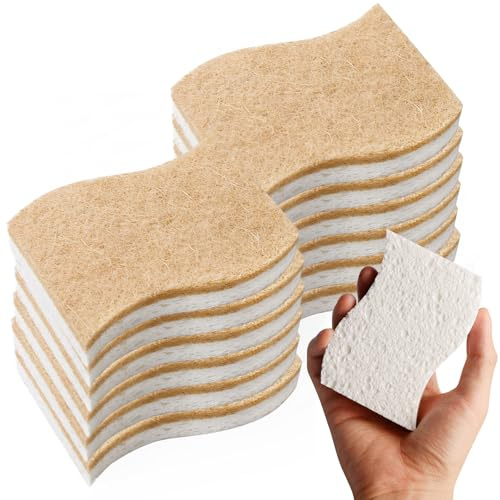 Juego de 12 esponjas de cocina, esponjas naturales de fibras de madera, esponjas para el hogar, biodegradables, ecológicas, inodoras, para cocina y baño
