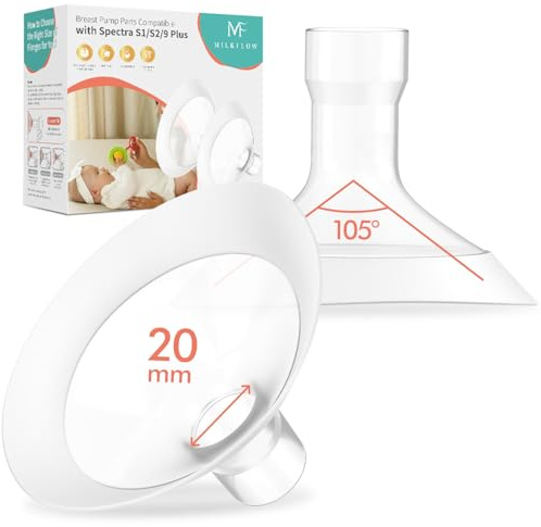 2PCS 20mm Breast Flanges for Medela Breast Pump, 105° Wide Angle Soft Flex Rim, Compatible with Pump in Style, Symphony, Freestyle, Sonata, Maxflow, Lansinoh Signature Pro,20MM