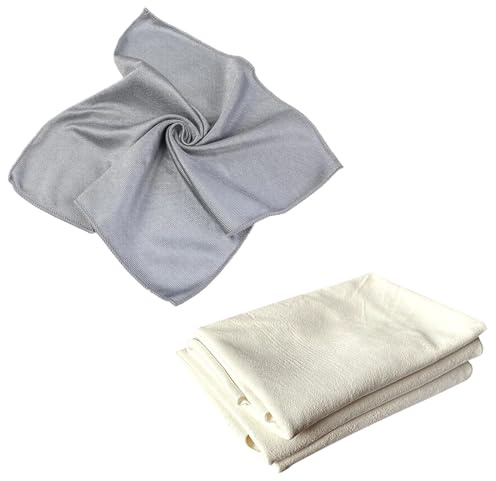 AEUXZA 2er Set Autopflege Handtücher, 1x Saugstarkes Fensterleder Gelb (30x40cm) & 1x Weiches Mikrofasertuch Grau (40x40cm), Lackschonendes Trockentuch & Poliertuch für Auto, Glas & Haushalt