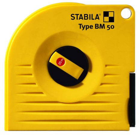 STABILA Bandmaß BM 50 P, 20 m, polyamidbeschichtetes Stahl -Messband, mit Universalhaken