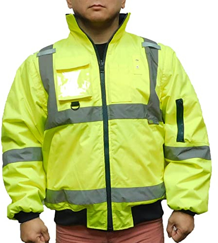 3C Products SAJ5000, ANSI/ISEA Class 3, Safety 3-in-1 Bomber Jacket, Reversible, Detachable, Resistant, Pockets, Neon Green,L