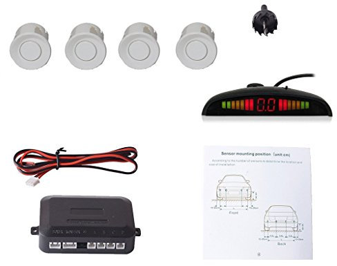CoCar Auto Rückfahrwarner Einparkhilfe 4 Parksensoren Einparkassistent Einparksystem PDC + LED Anzeigen + Akustische Warnung - Weiß