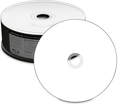 MediaRange Professional Line BD-R Dual Layer 50GB 6X Speed, Thermo Retransfer Fullsurface Printable, Proselect White, Wide Sputtered, Cake 25
