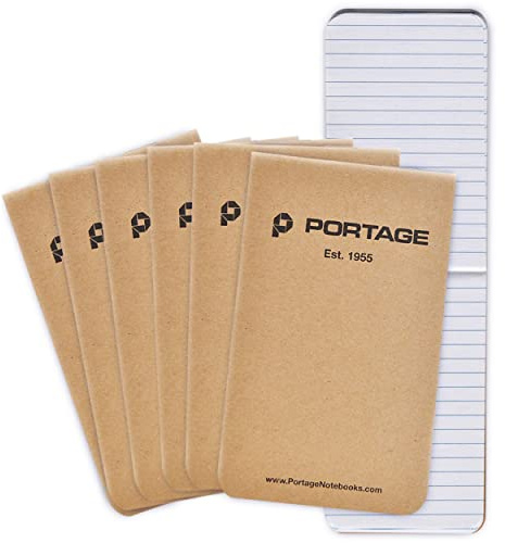 Portage Field Notebook Tactical Sized Pocket Notepad - Top Bound Notebook with Lined Paper Lies Flat in Pocket - 2.8 x 4.6 - 64 Pages (3 Pack) (6 Pack, Tactical)