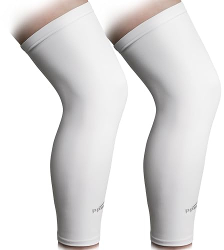 COOLOMG Ginocchiere a compressione, scaldamuscoli per ciclismo, basket, calcio, protezione solare, antiscivolo, per uomini, donne, bambini, ragazzi, colore bianco, L (1 paio)