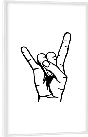 artboxONE Poster mit weißem Rahmen 45x30 cm Schwarzweiß Rockhand - Bild headbanging Hand headbanging