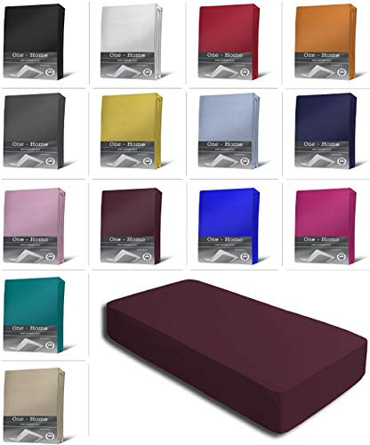 one-home Jersey Spannbettlaken Spannbetttuch Bettlaken weich 100% Baumwolle Rundumgummi, Farbe:Bordeaux, Maße:90-100 x 200 cm