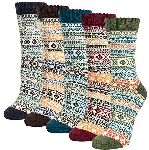 Justay 5paires Chaussettes Femme en Laine Mérinos Chaude Douce pour Hiver, Chaussette Épaisse Unisexe Multicolore