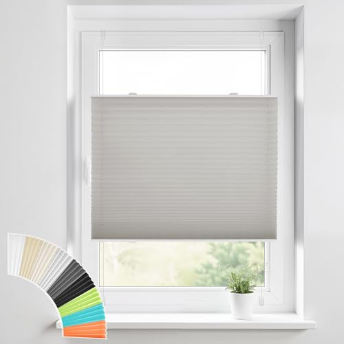 HOMEDEMO Tenda plissettata Klemmfix senza foratura, Grigio, 90x80cm(LxH), plissé avvolgibile per finestra con staffe a morsetto, protezione dalla vista e dal sole, tende per finestre e porte