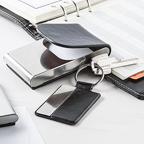 Antevia – Geschenkbox mit Visitenkartenhalter und Schlüsselanhänger | mehr als 10 Modelle | Material: PU-Leder und Metall | Farbe: Schwarz Grau | Etui (Sesto)