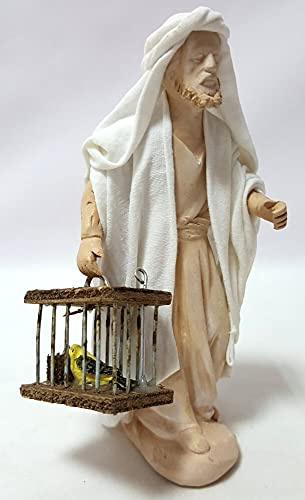Arte Pesebre Figuras para Pintar Pastor con pájaro enjaulado para Pintar (12 cm)