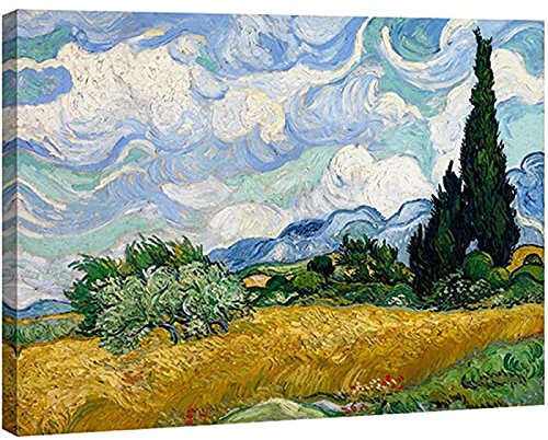 Weizenfeld mit Zypressen von Van Gogh Berühmte Ölgemälde Reproduktion Extra Große Moderne Galerie Verpackte Kunstwerke 50x90cm (20x35in) Mit Rahmen