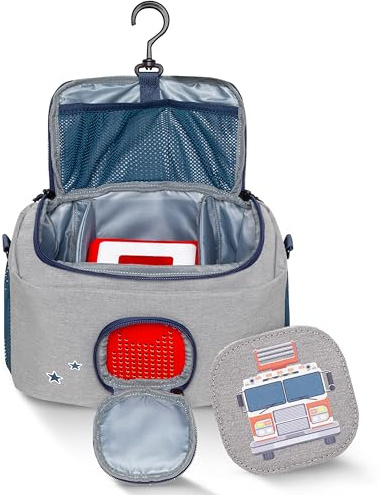 JP Journey Tasche für Toniebox 1 & 2 - Transporttasche für Tonie Figuren und Box zum Aufhängen für Reisen und Auto (Grau-Blau Feuerwehr)