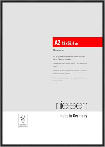 nielsen Bilderrahmen, 42 x 59,4 cm (A2), Aluminium, Schwarz matt, Posterrahmen zum Aufhängen im Hoch- & Querformat, bruchsicheres Kunstglas, Atlanta