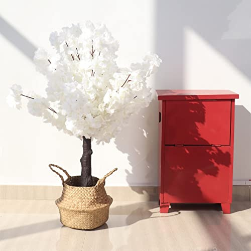 HOTRA Artificial Bonsai Tree Simulation Red Maple Bonsai Laurel Bay Leaf Tree Faux Cherry Decorative Tree with Pot Easy Care (Color : Cherry Blossom)