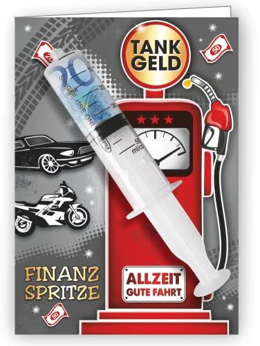 AV Andrea Verlag Große A5 Glückwunschkarte - XXL Finanzspritze Tankgeld - die etwas andere Geldspritze als Geburtstagsgeschenk Benzinkasse, Scherzartikel Idee für EIN Geldgeschenk