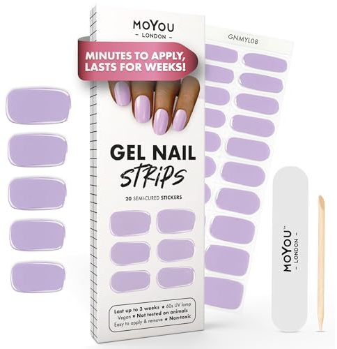 MOYOU LONDON Semi Cured Gel Nail Strips - 20 Pcs Long Lasting Nail Wraps | Cures in Sunlight or UV LED Lamp; Stretchable, Easy to Apply & Remove, Premium Long Lasting Vegan & Cruelty Free Stickers