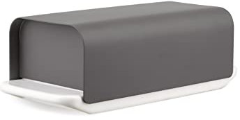 Alessi Mattina BG04 DG Burriera in Porcellana di Design con Coperchio in Acciaio Inossidabile 18/10 Colorato con Resina Epossidica, Grigio Scuro