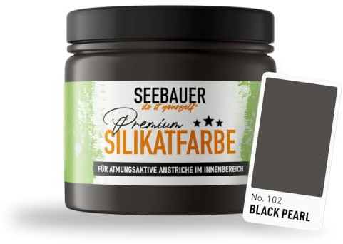 SEEBAUER diy Silikatfarbe Anthrazit 300ml für Innen (No. 102 Black Pearl) Atmungsaktive Mineralfarbe für Allergiker - Abwaschbare Wandfarbe - Anthrazittöne hohe Deckkraft