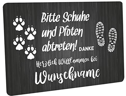 Crealuxe Fußmatte personalisiert - robuste, rutschfeste Fussmatte für Außen & Innen - waschbar - Fußabtreter Türmatte für aussen & an der Haustür - 60x40cm - Bitte Schuhe und Pfoten (Dunkel)