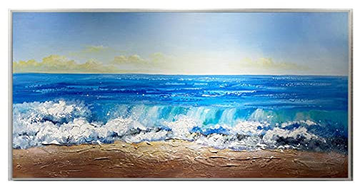 Acrylbilder, Blaue Meereswellenstruktur, Strandwolkenlandschaft, Modernes Abstraktes Kunstwerk, Rahmenlose Handölgemälde Auf Leinwand, Wandkunst Für Wohnzimmer, Schlafzimmer, Büro, Heimdekorati