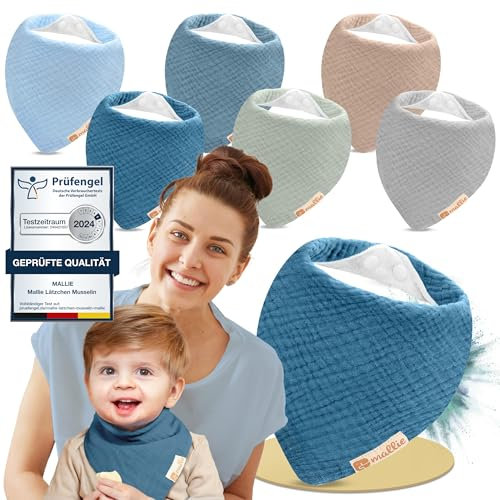 Mallie® Frottee Lätzchen Baby im 6er Set | Superweiches Musselin Halstuch als Bibs, Dreieckstuch oder Baby Lätzchen | Neue Babylätzchen in Dreiecksform | Sabberlätzchen sowie Halstücher