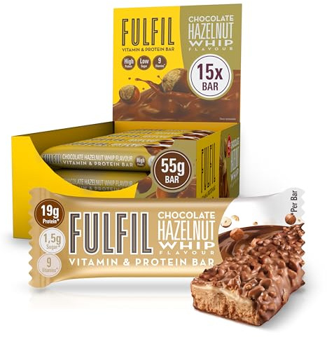 FULFIL Vitamin and Protein Bars, Chocolate Hazelnut Whip Flavour, 15 x 55g | Up to 20g High Protein Snacks, 9 Vitamins, Low Sugar FULFIL Protein Bars