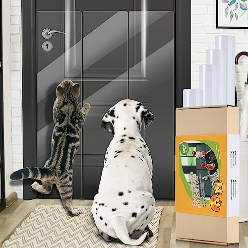 AnExer Protettore Porta Antigraffio [4-Rotolo], Protezione Graffi Gatto, AntiGraffio Protector per Cani e Gatti, Deterrente PVC Trasparente Autoadesivo Protezione Antigraffio per Porte/Muro - 25x100cm