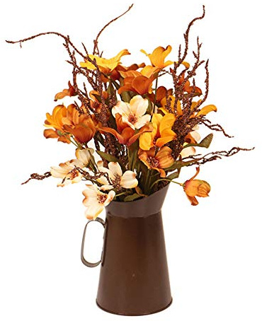 BEIJIALY Fiori Autunnali Artificiali con Vaso di Ferro, Fiori Finti in Vaso, Mazzi di Fiori di Seta Artificiale in Vaso, Composizioni Floreali Finte Decorazioni per la Tavola da Pranzo della(Arancia)