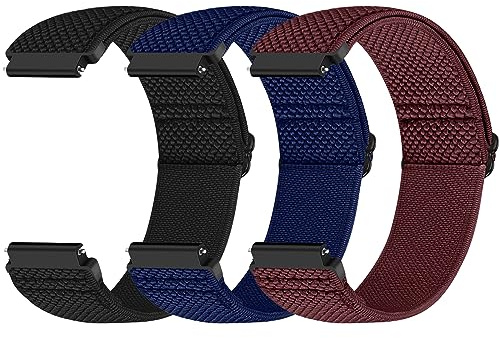 Yunshare Quick Release Watch Strap 18mm 19mm 20mm 22mm 24mm, Elastic Nylon Watch Bands Women Men for Samsung/Garmin/Fossil/Amazfit/Huawei/COROS/Xiaomi Replacement Wristband, 3pcs