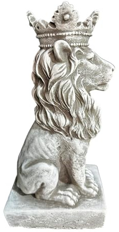 OriginalPaul Skulp & Betondesign Steinfigur - König der Löwen mit großer Krone aus frostsicherem Steinguss, Massiv mit 36cm höhe und 7kg schwer