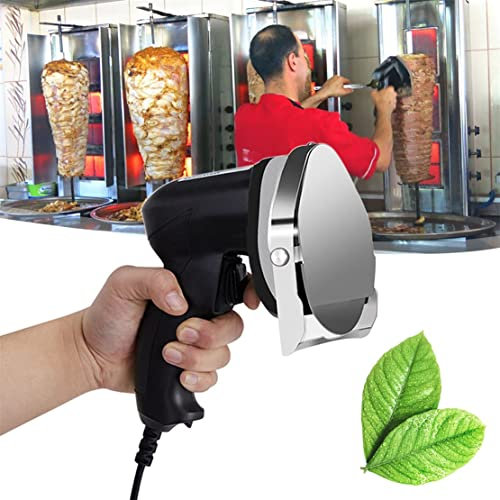 Cuchillo eléctrico Comercial Shawarma Doner Kebab, Cuchillo de Corte de Kebab con Cortador giroscópico portátil de 80 W, Cuchillo Cortador Profesional Gyros, Acero Inoxidable 420 + Cuchillas, baterí
