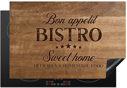 KitchenYeah© Protege Plaque Induction 78x52 cm Deco Cuisine Accessoires | 78x52 cm - Pratique Protection De Vitroceramique Citation - Bistro - Bon appétit - Sweet home - Texture du bois