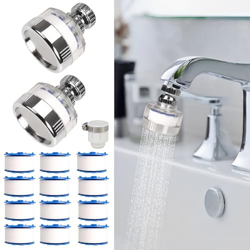 Dexspoeny 15 filtros de agua para fregadero, filtros giratorios de 360°, purificador de grifo de cocina, elimina cloro, fluoruro, metales pesados, agua dura, filtro de grifo de baño para el hogar y la