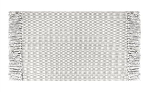 Yonphy Teppich Läufer Flur Waschbar rutschfest 60 x 90 cm Handgewebt Teppichläufer mit Quasten für Wohnzimmer, Küche, Schlafzimmer, mit Teppichunterlage (Hellgrau)