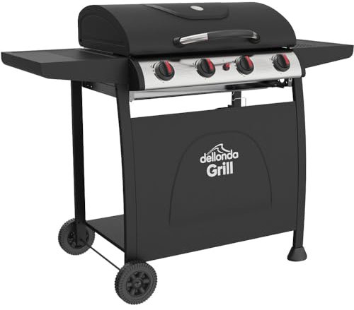 4 Burner Gas BBQ Grill & Ignition - Portable Garden Cooking - Easy Clean Bucket