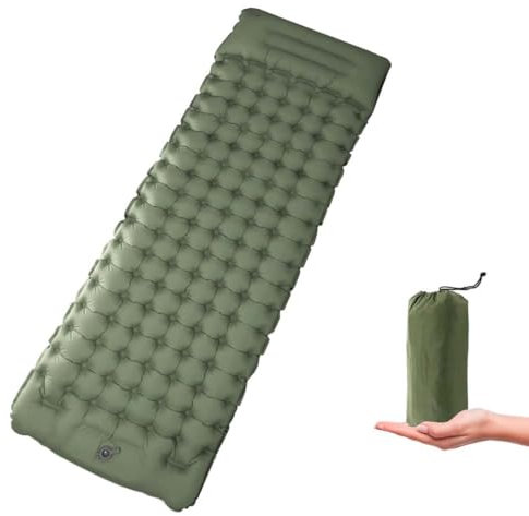 GYPWAN Isomatte Selbstaufblasend, Camping luftmatratze Selbstaufblasend mit Integrierten Kopfkissen Outdoor Campingmatte Faltbar Thermo Matte Schlafmatte Für Zelt Trekking Strand,Grün
