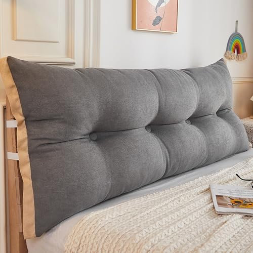 ZQBXHDZW Dreieckiges Keilkissen,LeserüCkenlehne,Keilkissen,Lendenkissen Mit Abnehmbarem Samtbezug,LendenwirbelstüTze,RüCkenkissen FüR Die Wand,Kopfteilkissen(100 * 60 * 12cm,Light Gray)