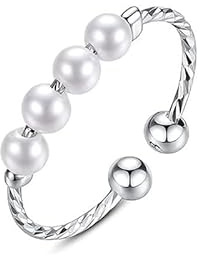 LAOYEFACAI Anxiety Ring 925 Sterling Silber Fidget Ringe mit Perlen Band Ring Zappelringe für Dünne Stapelbare Ringe Anti Stress Ring für Damen Herren Tochter (Silber)