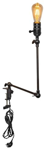 FSLiving Retro Klemmleuchte, Einstellbar Clip auf Schreibtisch Leselampe, Clamp Nachttischlampe mit Flexarm, 1x E27 Fassung max. 60 Watt für Schreibtisch, Nachttisch, Regal- Perlschwarz BD2802