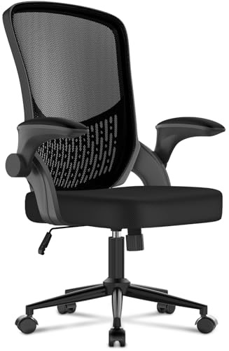 naspaluro Computer Desk Chair with Flip-up Armrests/3D Lumbar Support/Metal Claws, Swivel Mesh Ergonomic Office Chairs, Comfy Mid-Back Study Home Office Chairs, Small Heavy Duty Black Work PC Chairs