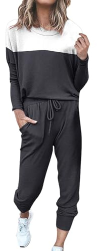 Tuta Donna Sportiva Tuta Donna Ginnastica Curvy Caldo Tuta per Casa Donna Oversize Sportivi Set Completo Taglie Forti Felpa Donna Senza Cappuccio e Pantaloni Casual per Jogging Correre Fitness