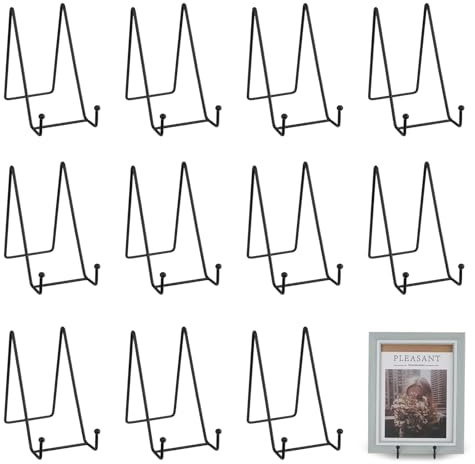 SHILIPAIJC 12 Stück Tellerständer, 6 Zoll Metall Tellerhalter Staffelei, Tischstaffelei Bilderständer Buchaufsteller Tellerhalter Ständer für Bilderrahmen, Teller, Bücher, Fotos, Kunst (Schwarz)