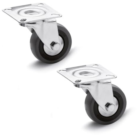 Ganter Normelemente Ruedas para aparatos, ruedas giratorias, 50 mm, 2 ruedas, 70 kg, revestimiento de goma, cuerpo de polipropileno, carcasa de acero | GN 22870-50-G-L-L-ST