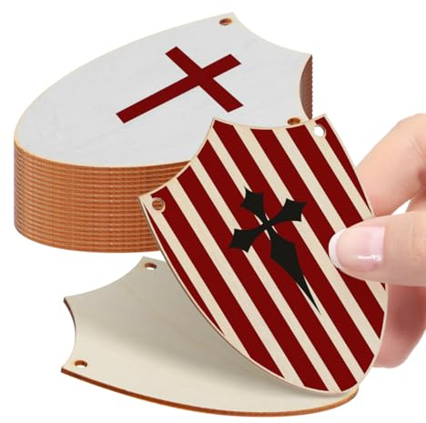VICASKY 20 Stück Holzschild Ritter zum Bemalen : Unvollendete Ritterschild Holzanhänger — Blanko Klein Holzschilder für DIY Weihnachtsdeko Basteln Kinder — Ritter Deko Present für Party