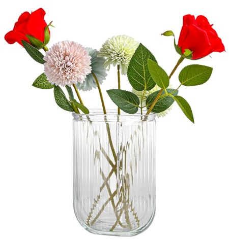 Vaso in Vetro Trasparente a Forma di U – Altezza 18 cm – Vaso Decorativo Moderno per Fiori Secchi, Tulipani, Rose – Centrotavola per Casa, Matrimonio, Ufficio (Trasparente)